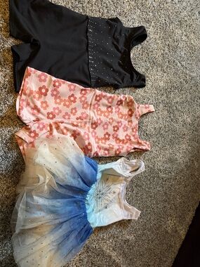 Kids Black, Pink Floral, and Blue Tulle Dancewear/ tumbling/ gymnastics set